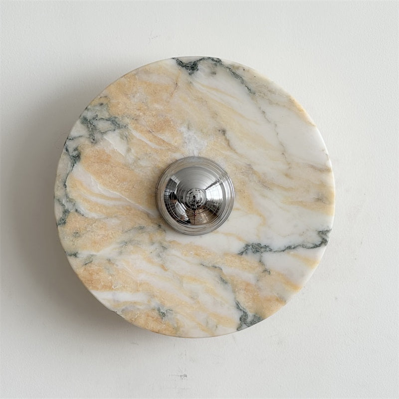 Zeno Modern Minimalist Round Chrome Marble Wall Sconce - Letslighting