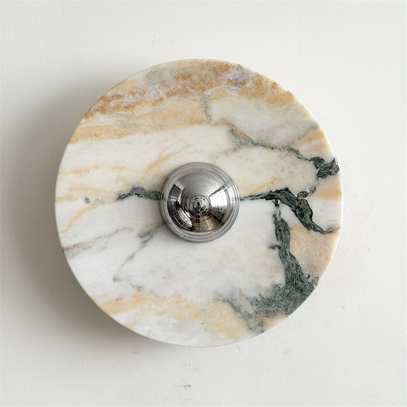 Zeno Modern Minimalist Round Chrome Marble Wall Sconce - Letslighting