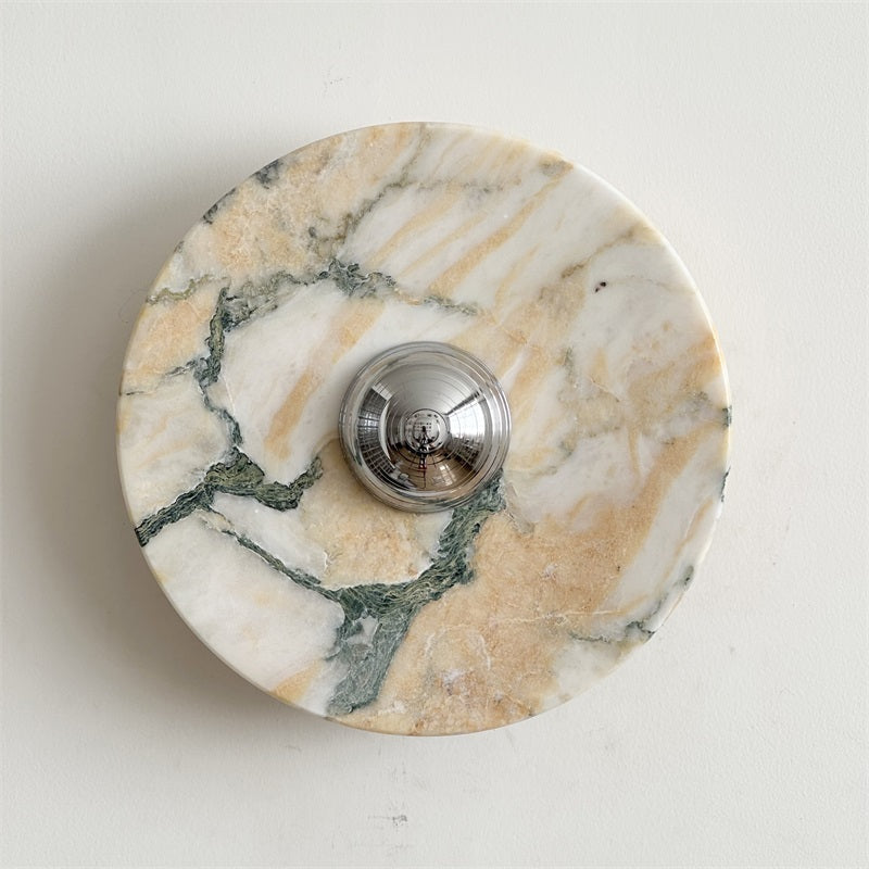Zeno Modern Minimalist Round Chrome Marble Wall Sconce - Letslighting