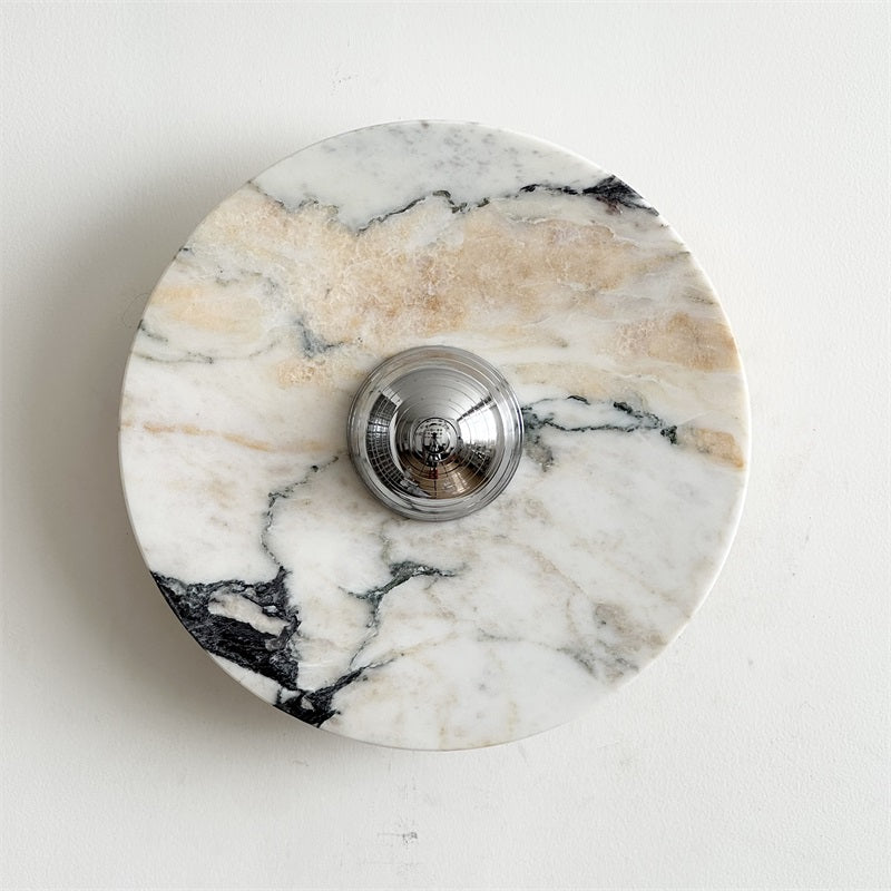 Zeno Modern Minimalist Round Chrome Marble Wall Sconce - Letslighting