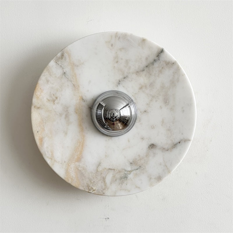 Zeno Modern Minimalist Round Chrome Marble Wall Sconce - Letslighting