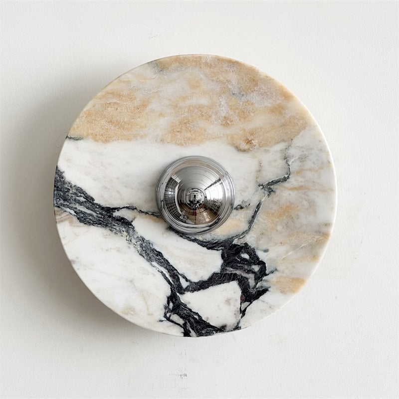 Zeno Modern Minimalist Round Chrome Marble Wall Sconce - Letslighting