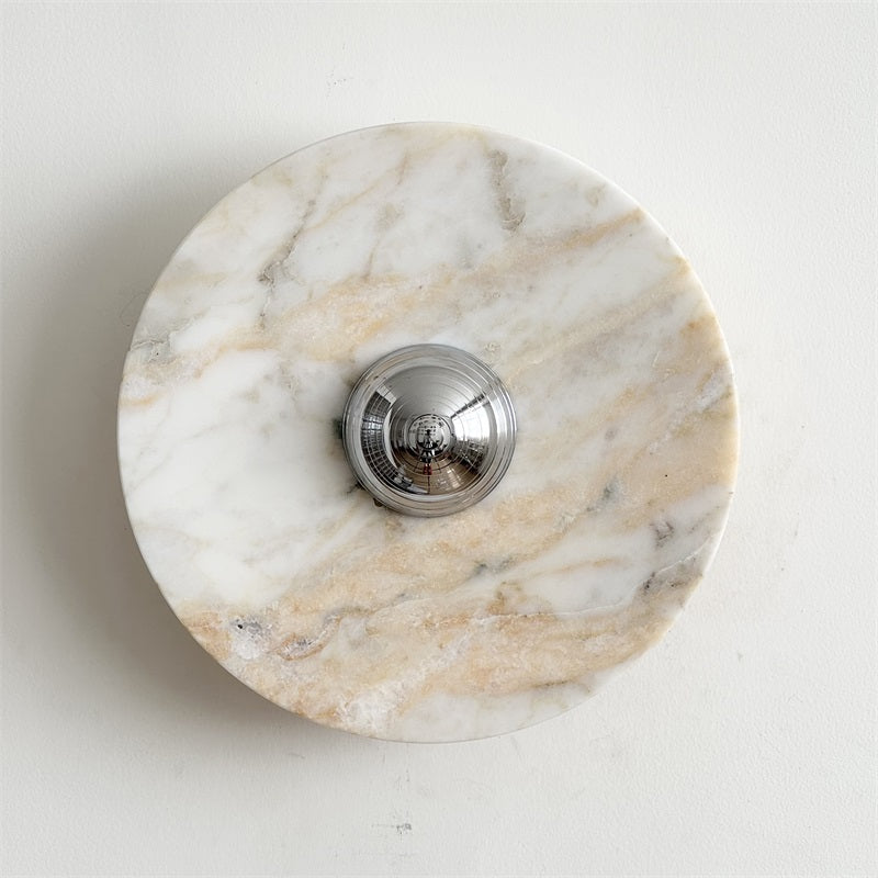 Zeno Modern Minimalist Round Chrome Marble Wall Sconce - Letslighting