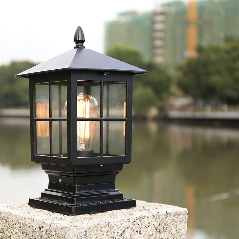 Ray Modern Metal Glass Lantern LED Outdoor Light Post