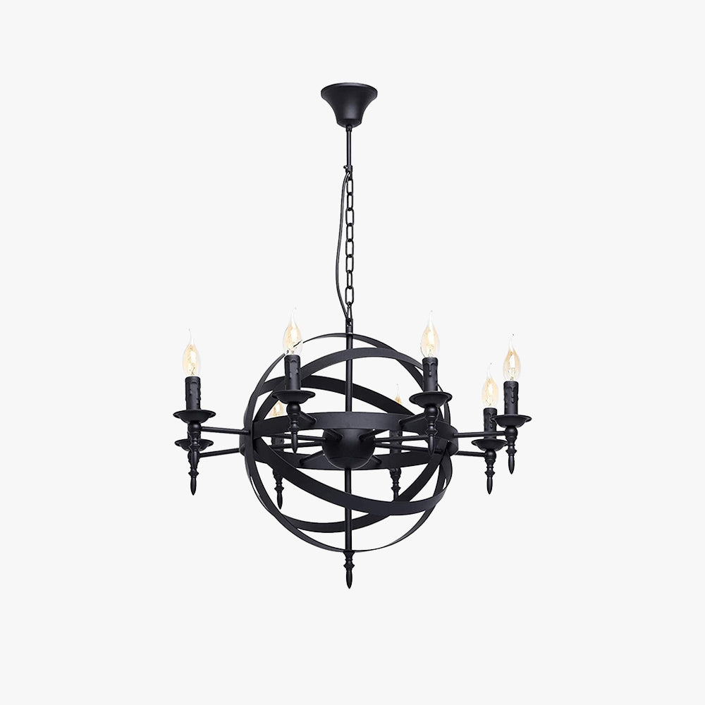 Silva Retro Candle LED Chandelier Metal Glass Black Dining Room