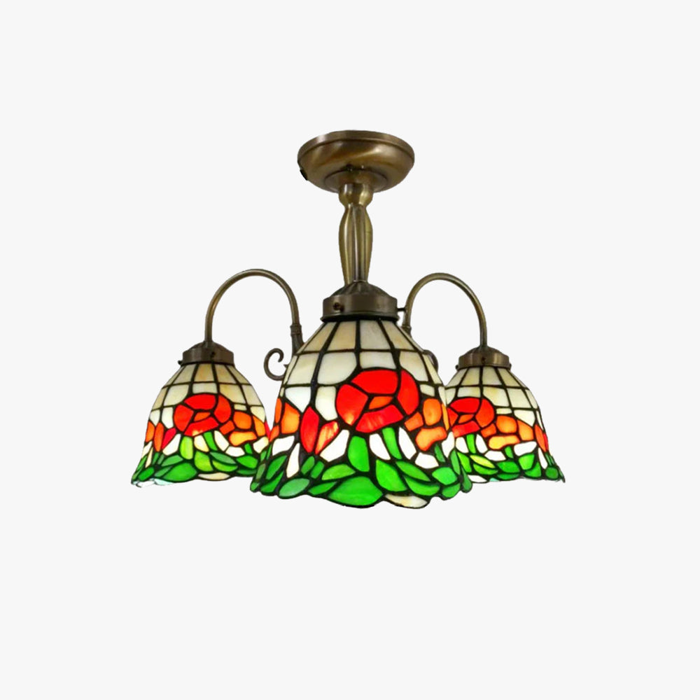 Tiffany Retro LED Flower Chandelier Colourful Bedroom Bar Dining Room - Letslighting