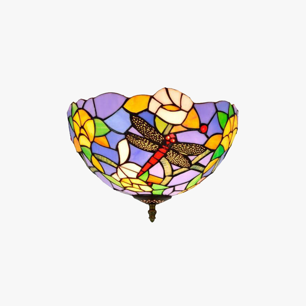 Tiffany Vintage Flush Mount Ceiling Light Multicolor Glass Bedroom - Letslighting