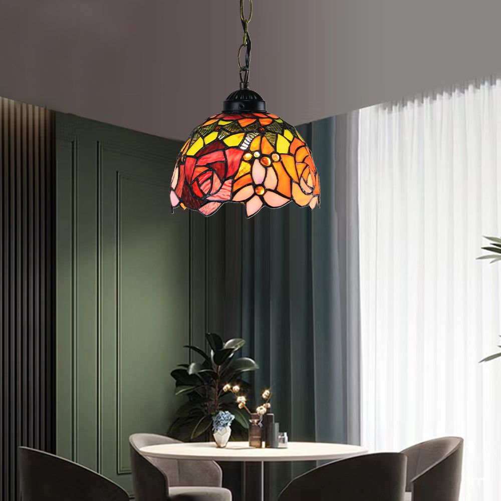 Tiffany Cottage LED Pendant Light Metal Glass Living Room/Bedroom