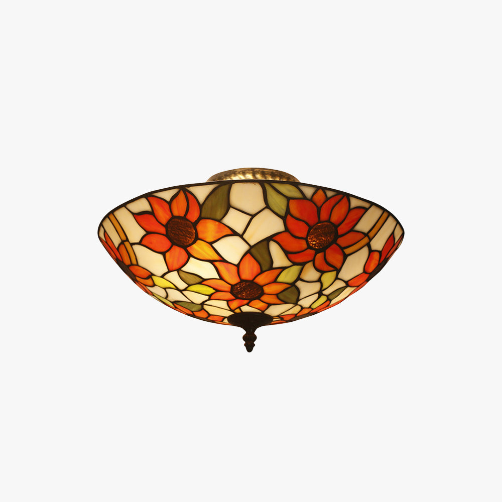 Tiffany Luxury Flush Mount Ceiling Light Colorful Sunflower Bedroom