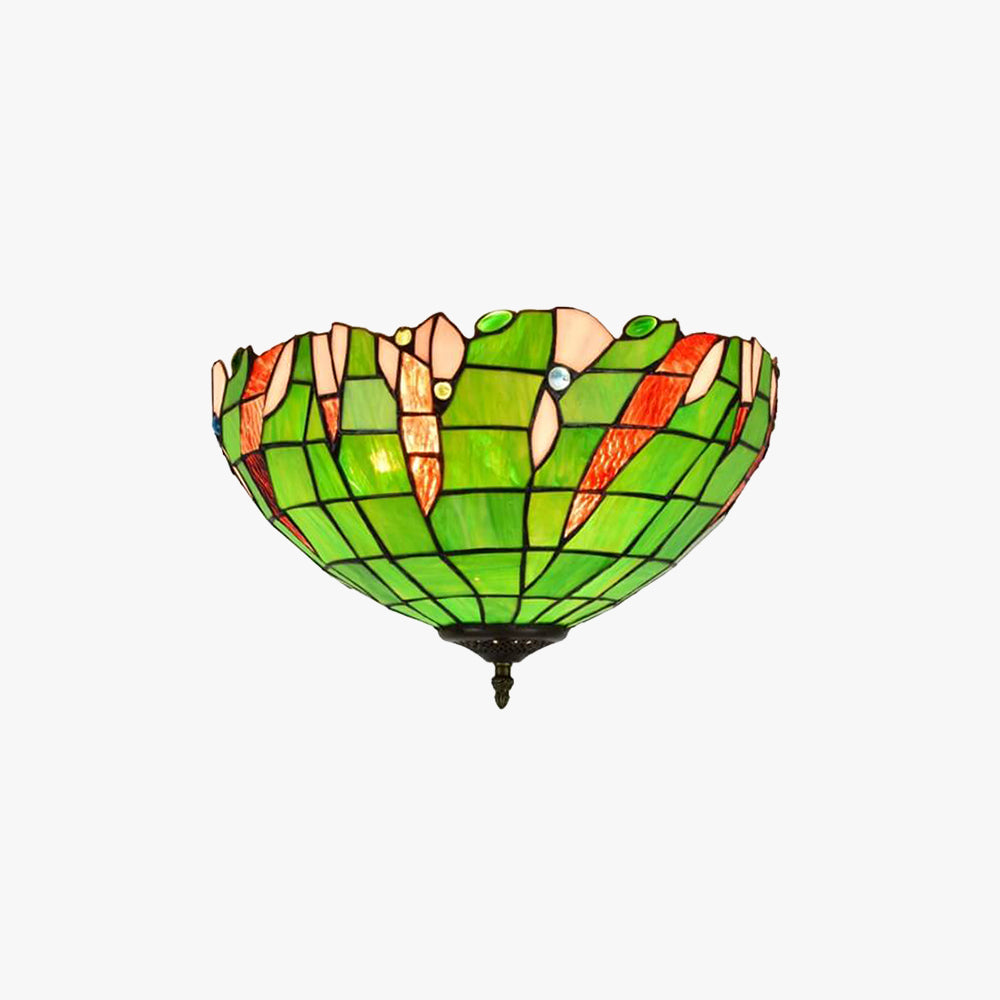 Tiffany Retro Flush Mount Ceiling Light Green Glass Metal Dining Room