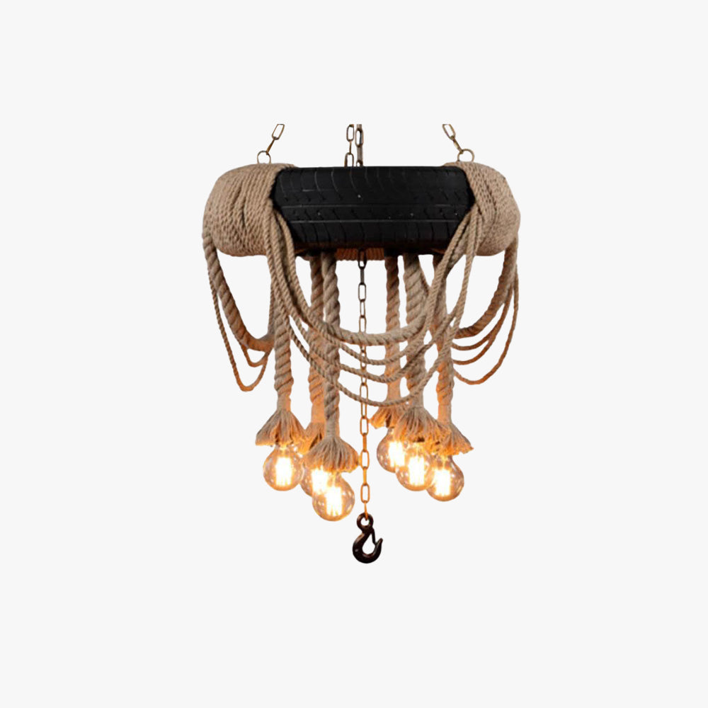 Epoch Vintage Industrial Chandelier Hemp Rope Tyre Dining Room - Letslighting