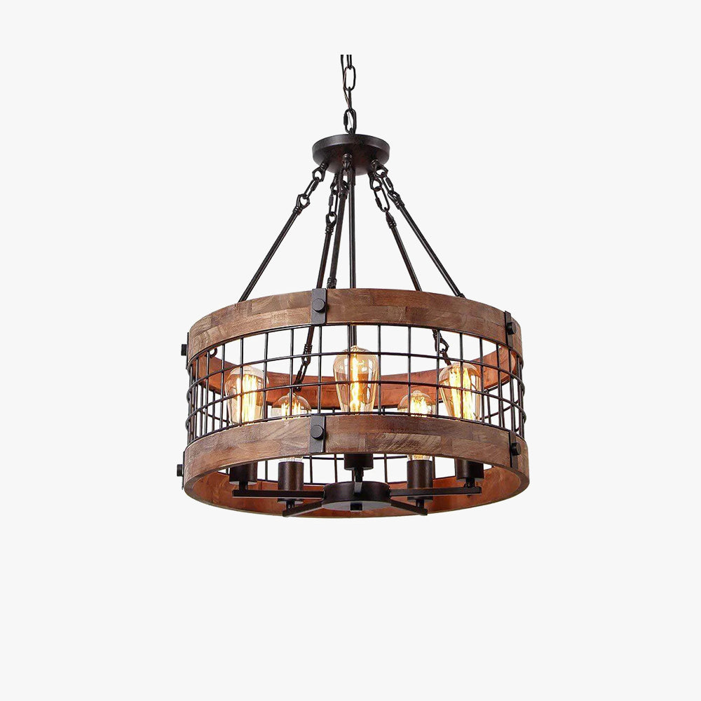 EpochIndustrial LED Pendant Light Black Wood Metal Living Room