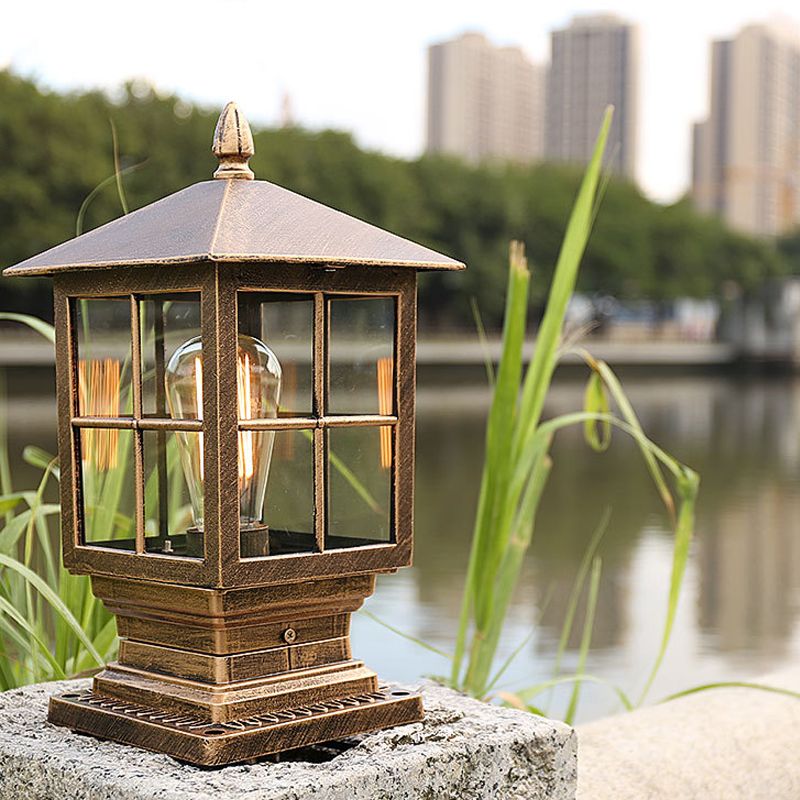 Ray Modern Metal Glass Lantern LED Outdoor Light Post