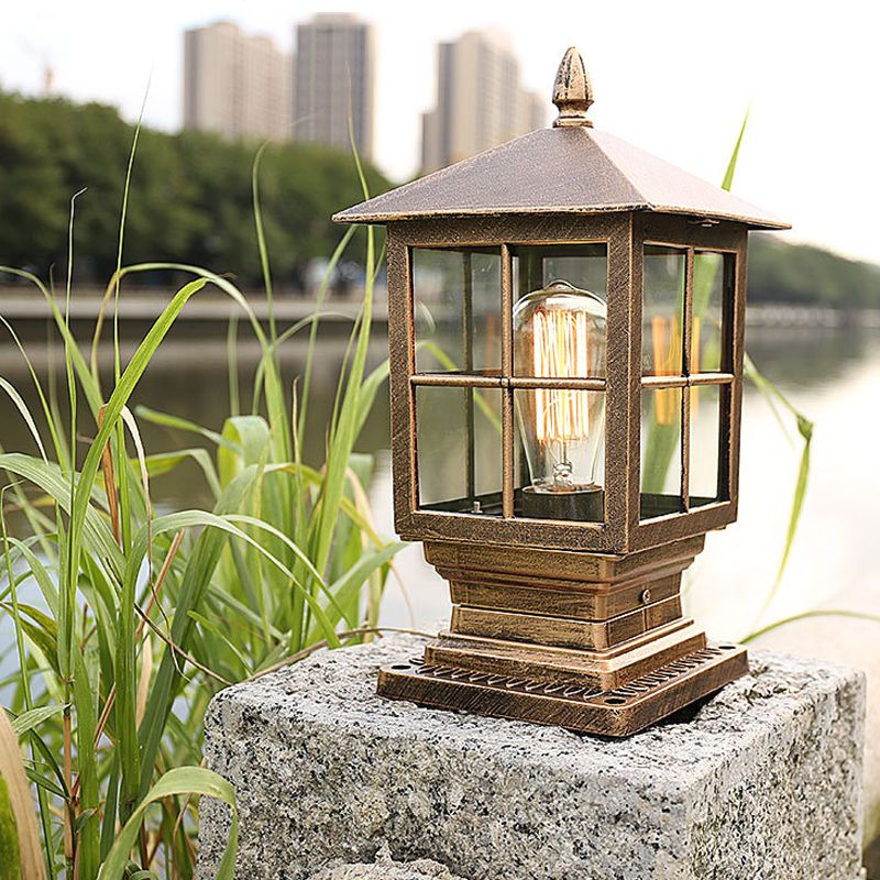 Ray Modern Metal Glass Lantern LED Outdoor Light Post