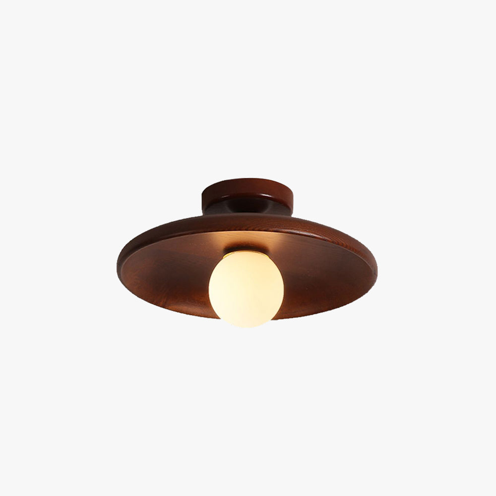 Arisha Modern Round Flush Mount Ceiling Light Wood Walnut Bedroom