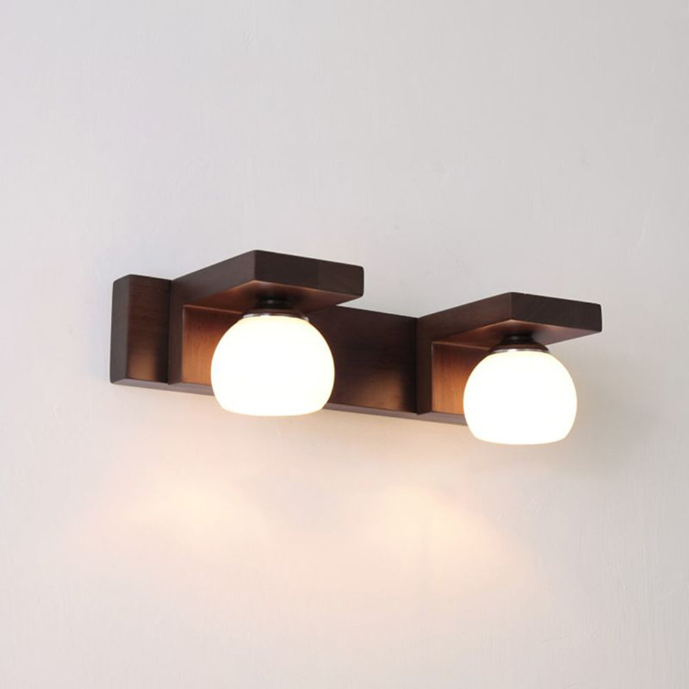 Muto Vintage Mirror Front Vanity Wall Lamp Wood Glass