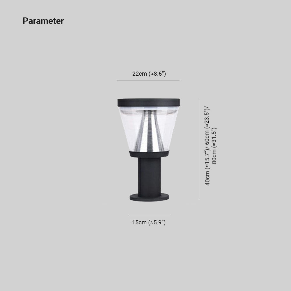 Ray Modern Metal Cone Shade Solar Outdoor Bollard Light