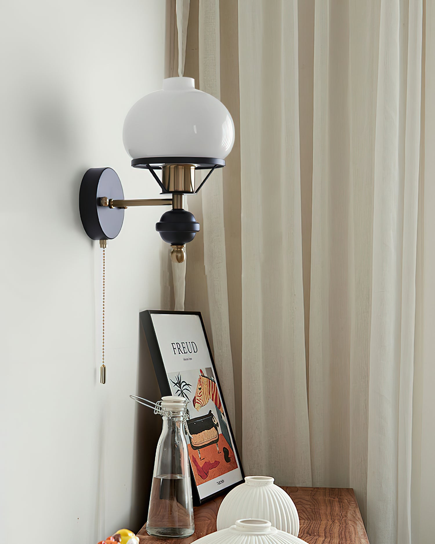 Aurum Balck Wall Light pull-chain switch - Letslighting