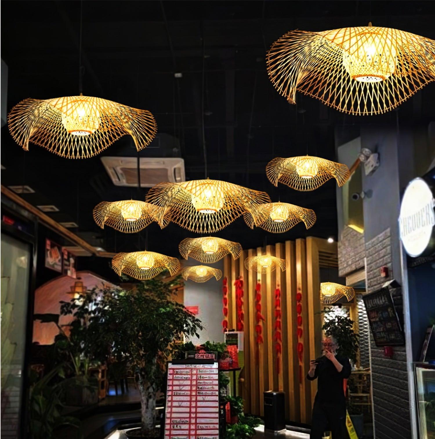 Pendant Lamp Bamboo Lotus Leaf Shape Open Weave Natural - Letslighting