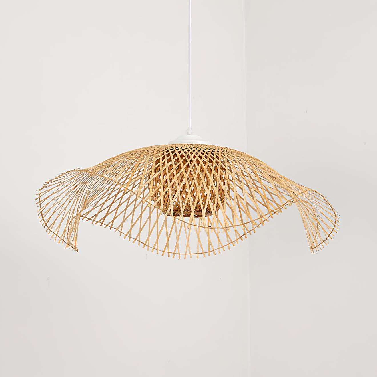 Pendant Lamp Bamboo Lotus Leaf Shape Open Weave Natural - Letslighting