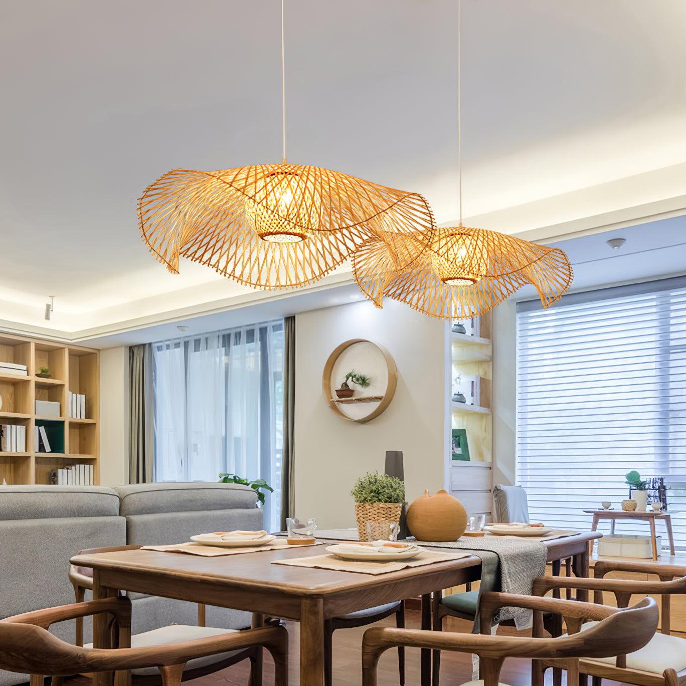 Pendant Lamp Bamboo Lotus Leaf Shape Open Weave Natural - Letslighting