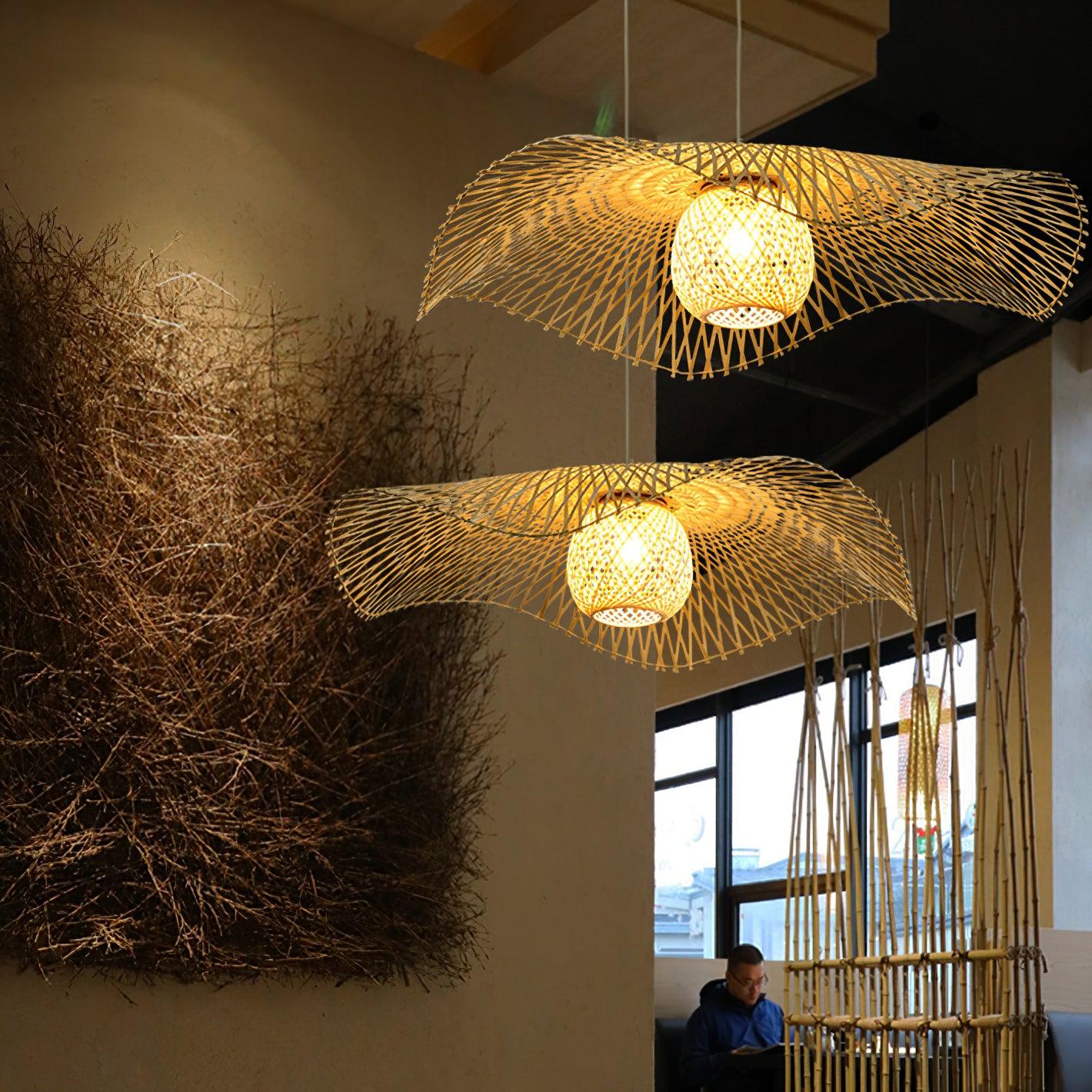 Pendant Lamp Bamboo Lotus Leaf Shape Open Weave Natural - Letslighting