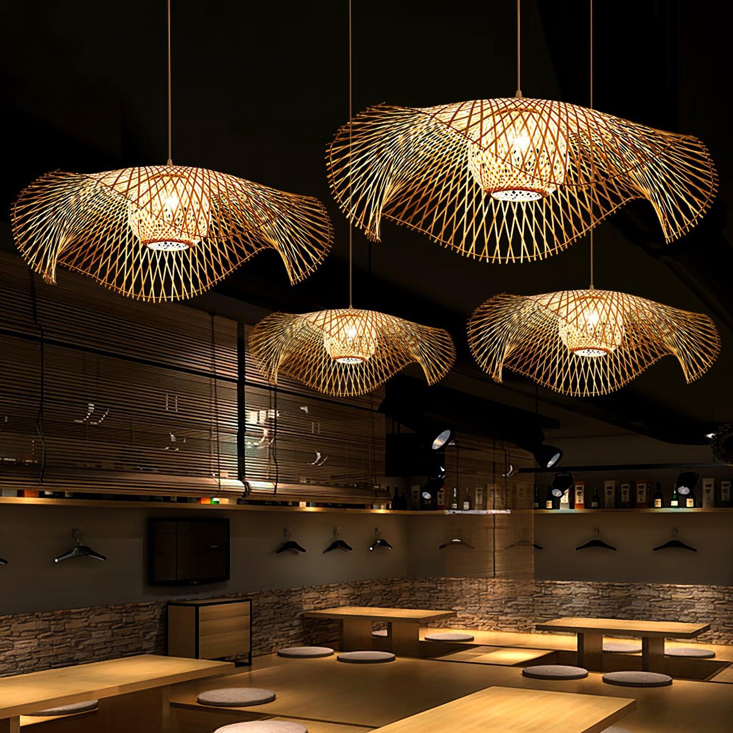Pendant Lamp Bamboo Lotus Leaf Shape Open Weave Natural - Letslighting
