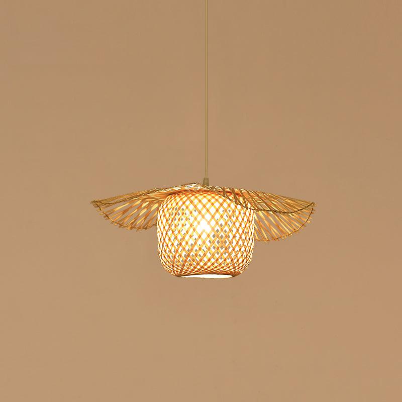 Pendant Lamp Bamboo Lotus Leaf Shape Open Weave Natural - Letslighting