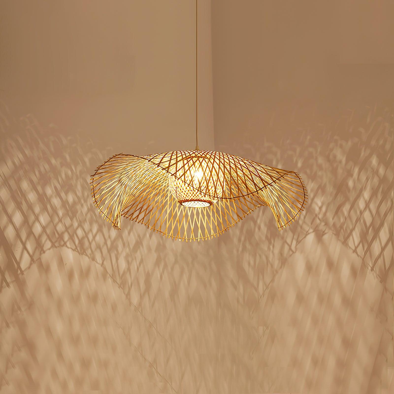 Pendant Lamp Bamboo Lotus Leaf Shape Open Weave Natural - Letslighting