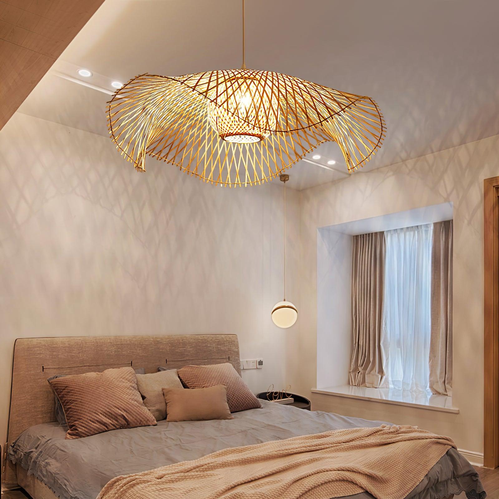 Pendant Lamp Bamboo Lotus Leaf Shape Open Weave Natural - Letslighting