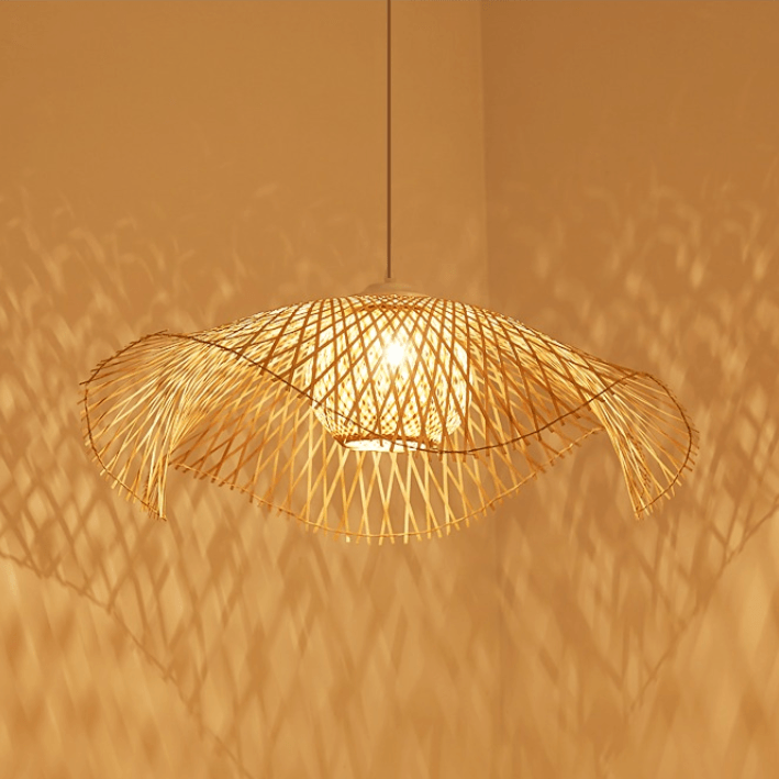 Pendant Lamp Bamboo Lotus Leaf Shape Open Weave Natural - Letslighting