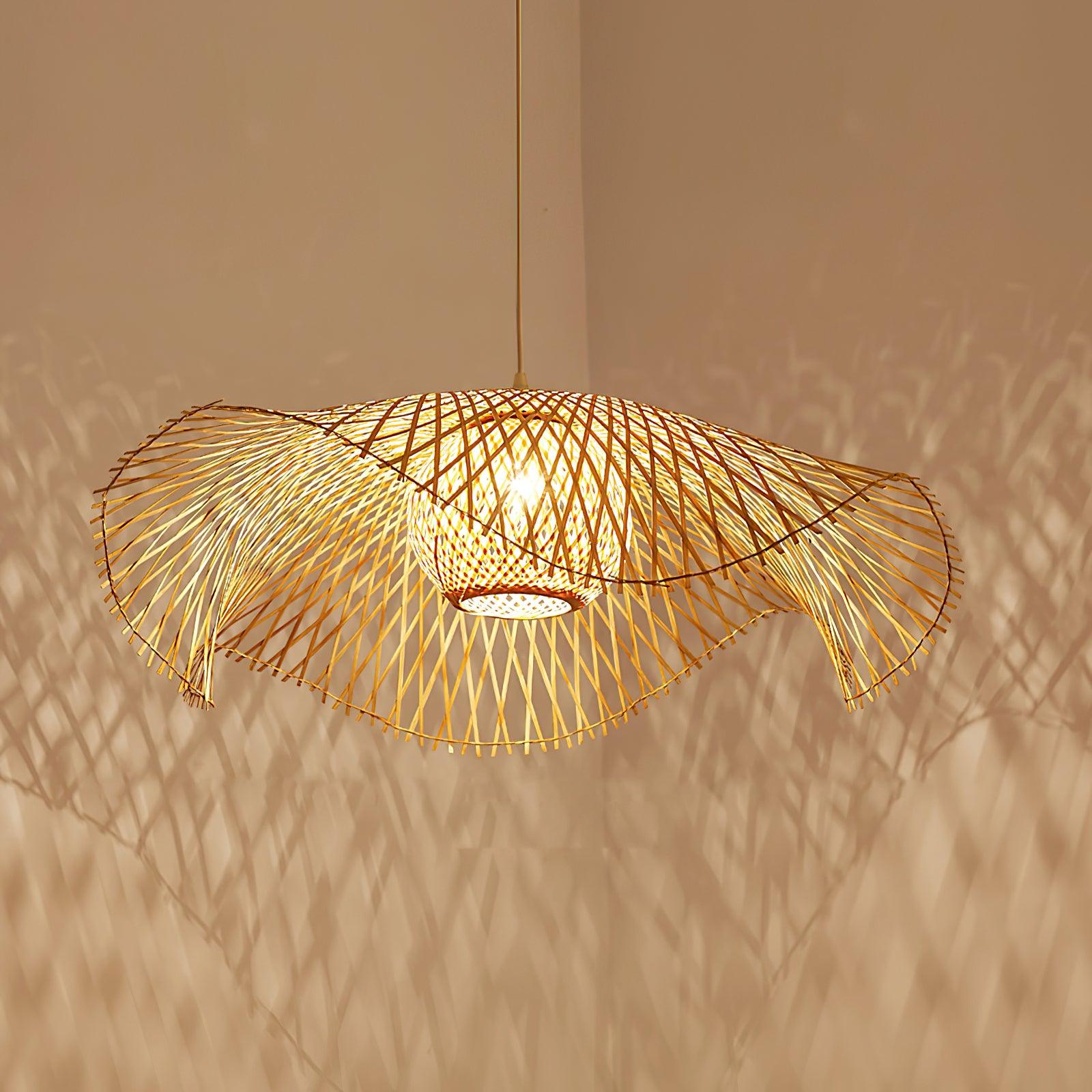 Pendant Lamp Bamboo Lotus Leaf Shape Open Weave Natural - Letslighting