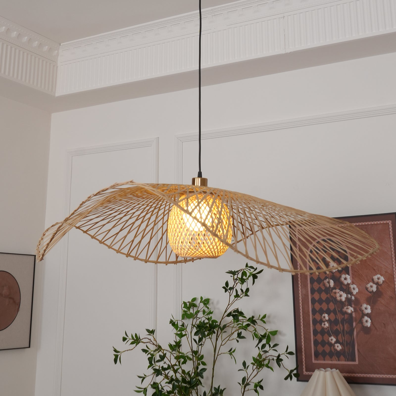 Pendant Lamp Bamboo Lotus Leaf Shape Open Weave Natural - Letslighting