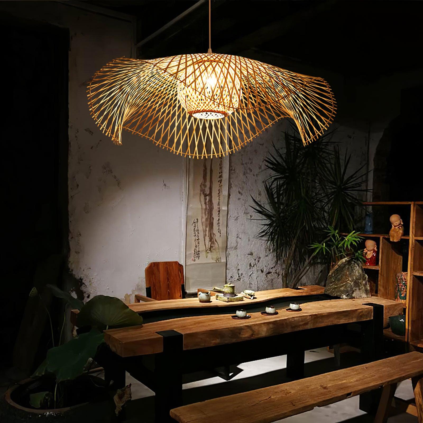 Pendant Lamp Bamboo Lotus Leaf Shape Open Weave Natural - Letslighting
