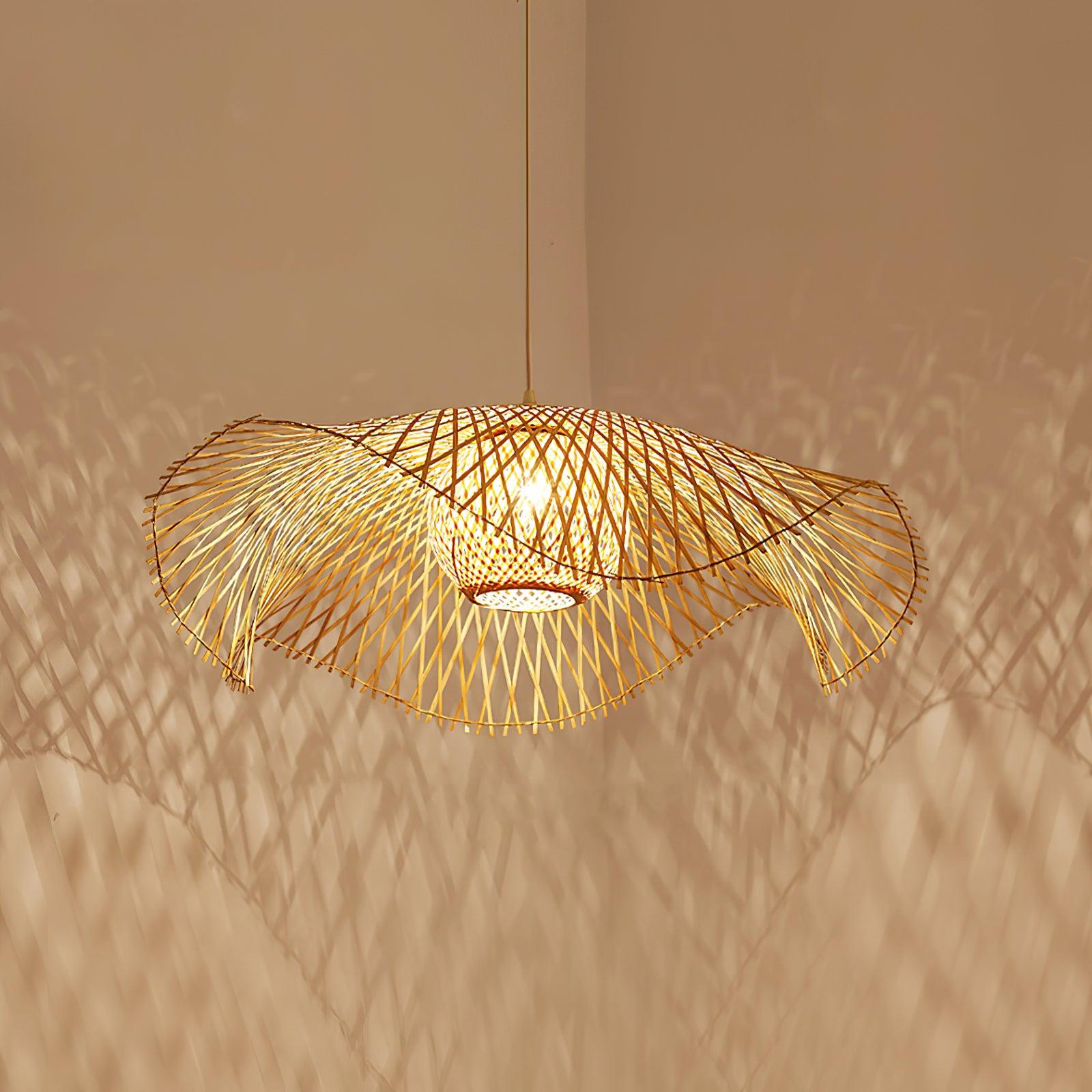 Pendant Lamp Bamboo Lotus Leaf Shape Open Weave Natural - Letslighting
