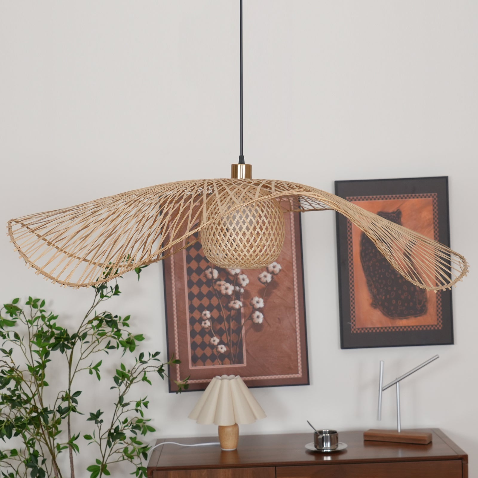 Pendant Lamp Bamboo Lotus Leaf Shape Open Weave Natural - Letslighting