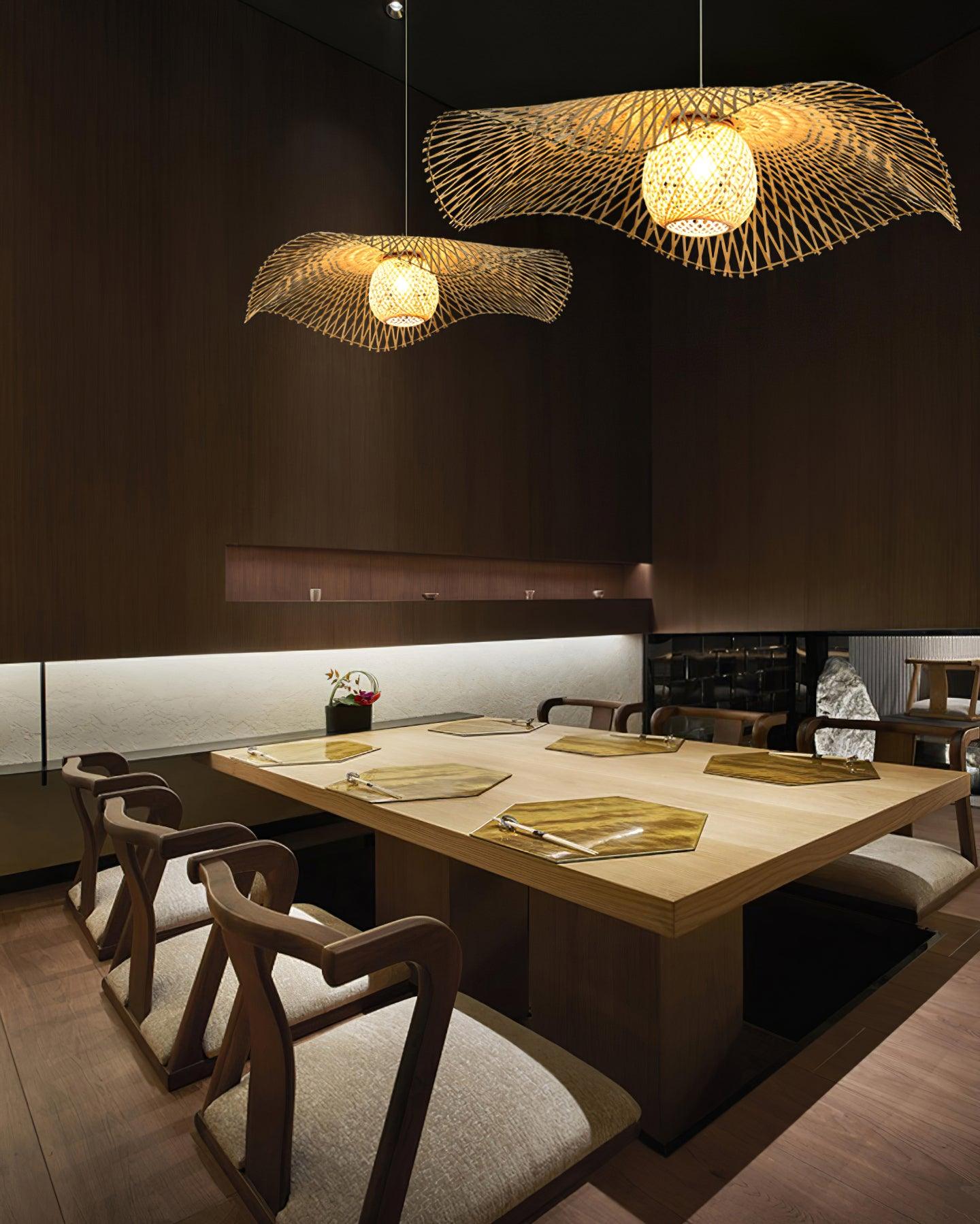 Pendant Lamp Bamboo Lotus Leaf Shape Open Weave Natural - Letslighting