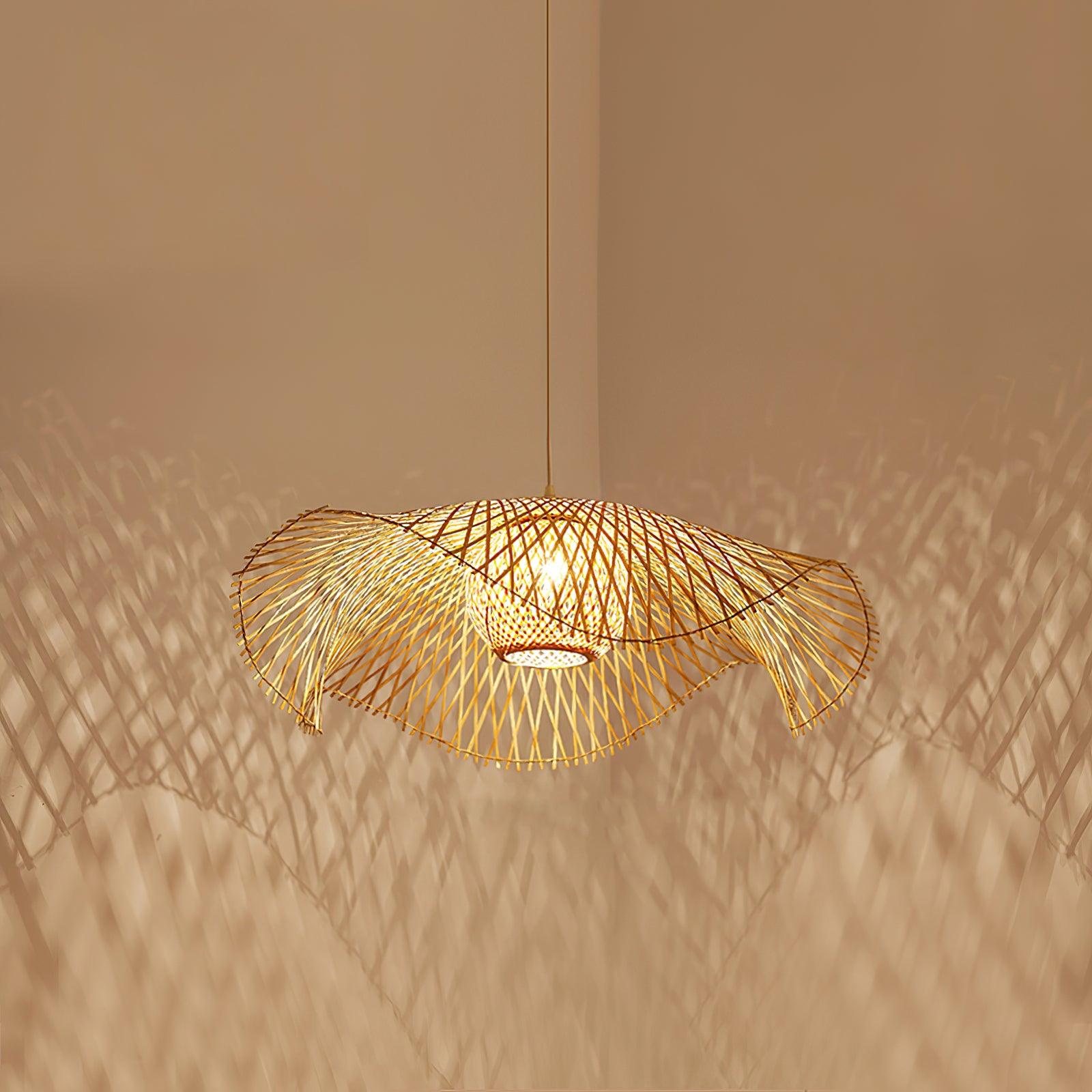 Pendant Lamp Bamboo Lotus Leaf Shape Open Weave Natural - Letslighting