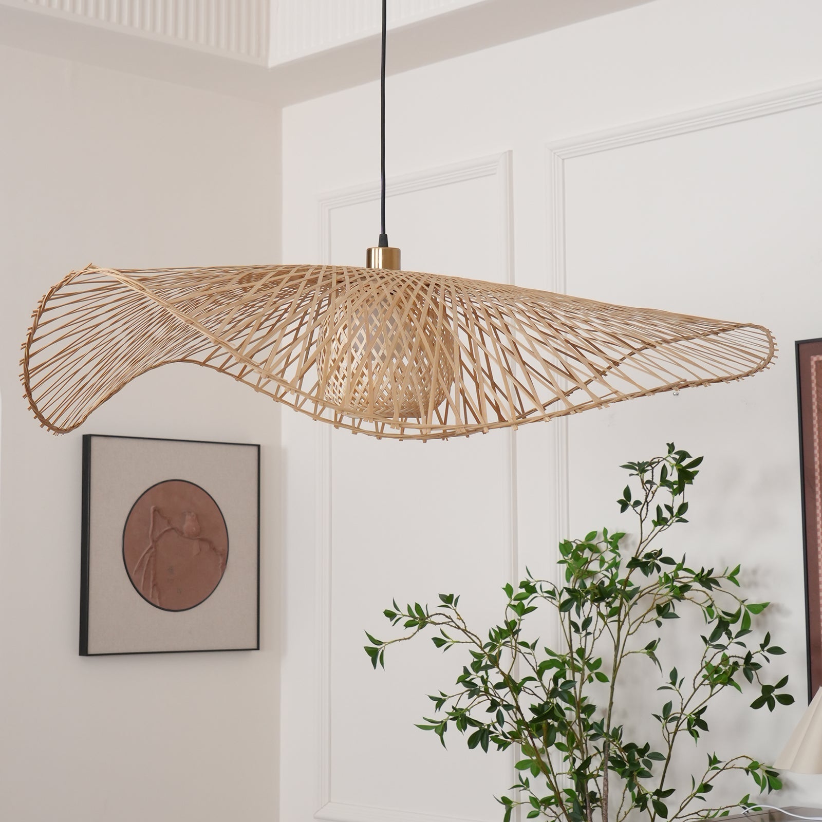 Pendant Lamp Bamboo Lotus Leaf Shape Open Weave Natural - Letslighting