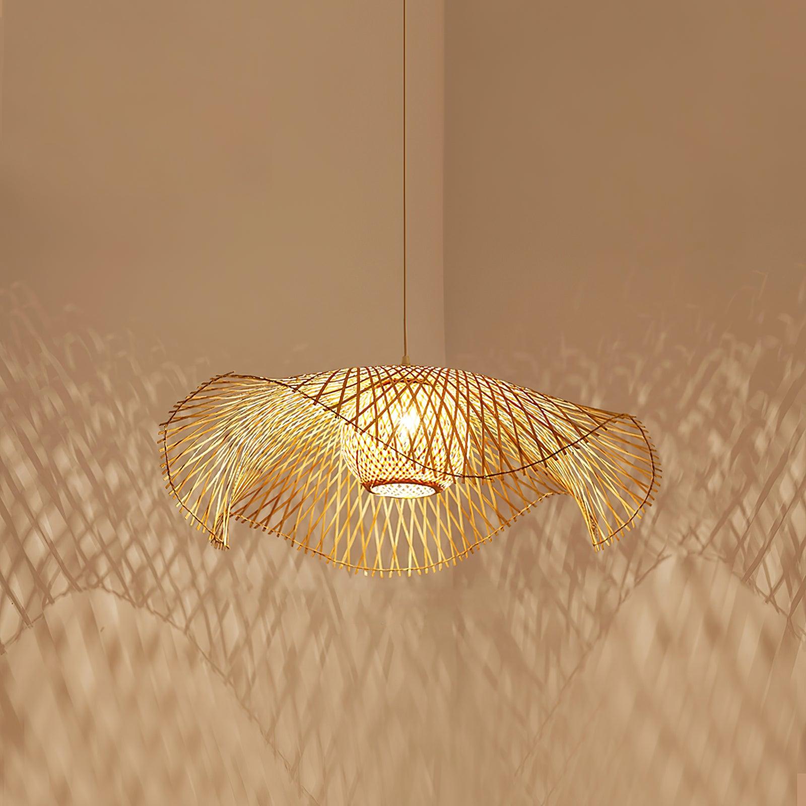 Pendant Lamp Bamboo Lotus Leaf Shape Open Weave Natural - Letslighting