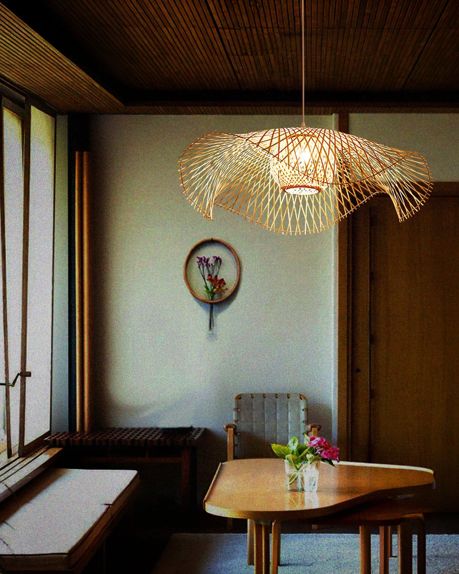 Pendant Lamp Bamboo Lotus Leaf Shape Open Weave Natural - Letslighting