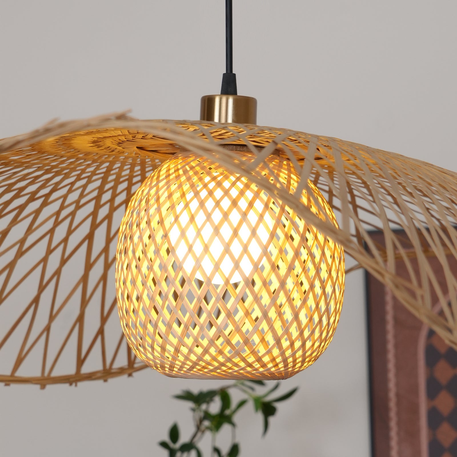 Pendant Lamp Bamboo Lotus Leaf Shape Open Weave Natural - Letslighting