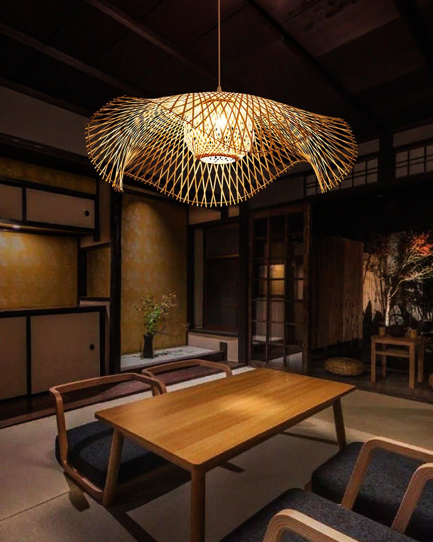 Pendant Lamp Bamboo Lotus Leaf Shape Open Weave Natural - Letslighting