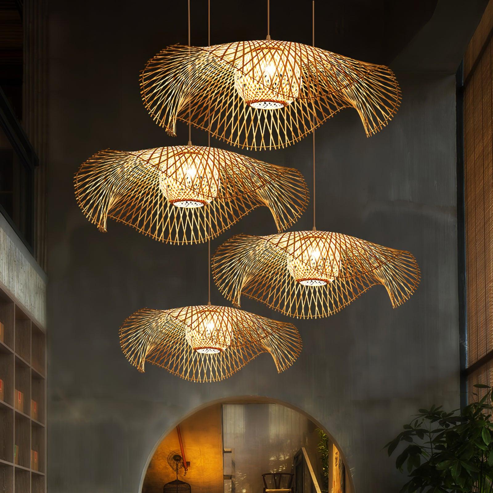 Pendant Lamp Bamboo Lotus Leaf Shape Open Weave Natural - Letslighting