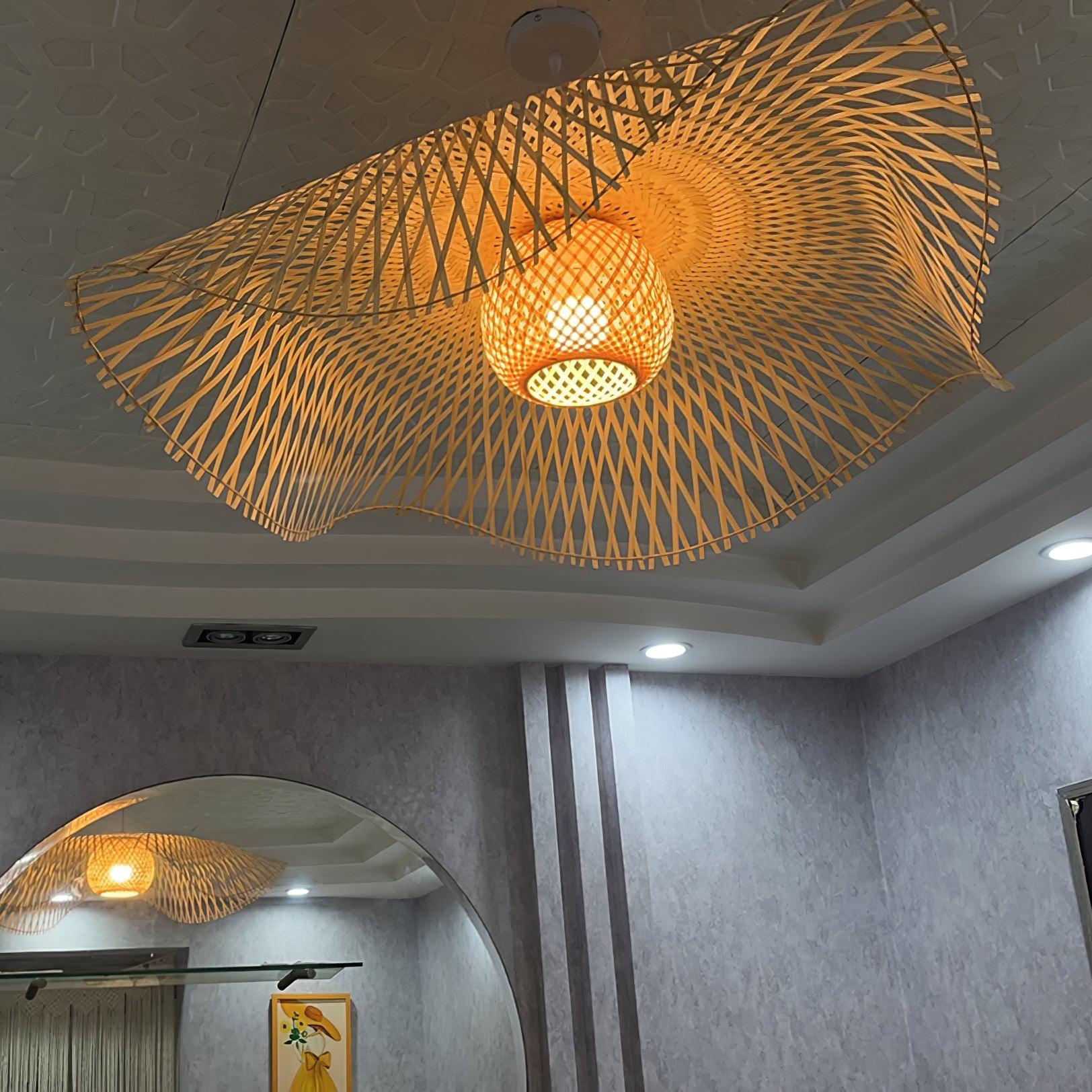 Pendant Lamp Bamboo Lotus Leaf Shape Open Weave Natural - Letslighting