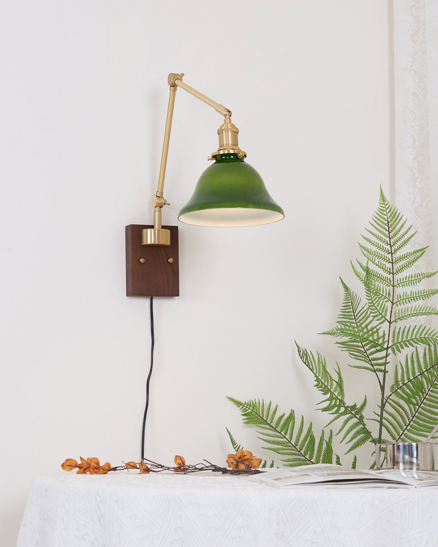 Vionde Adjustable Brass and Green Glass Wall Lamp - Letslighting