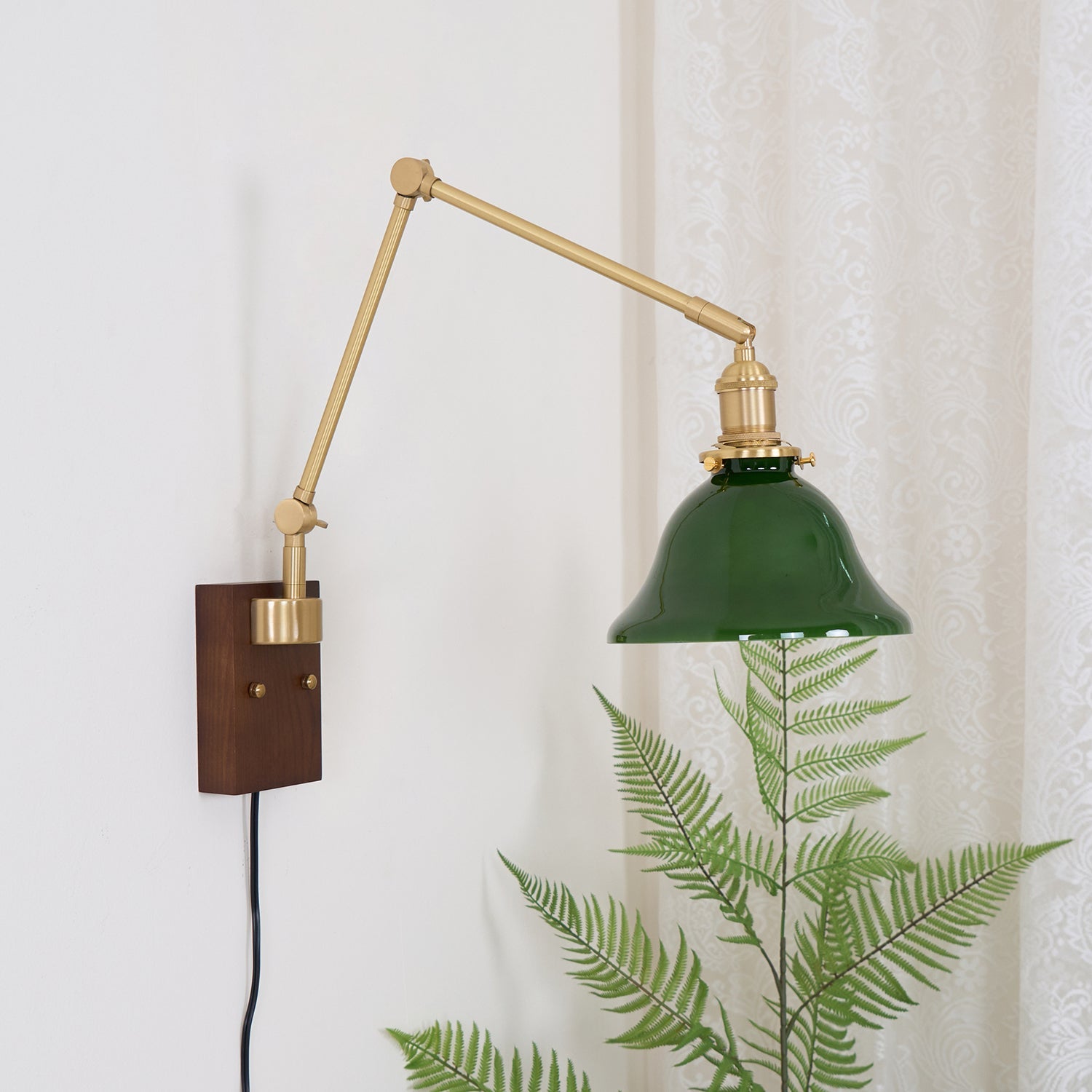 Vionde Adjustable Brass and Green Glass Wall Lamp - Letslighting