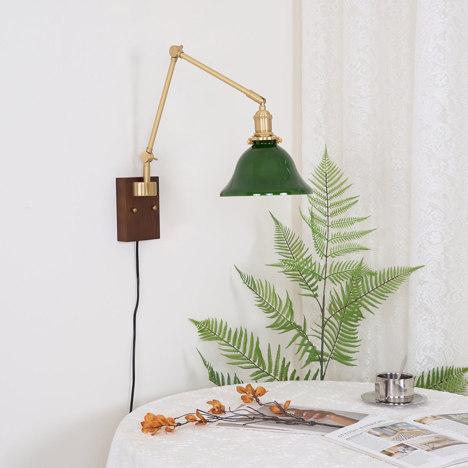 Vionde Adjustable Brass and Green Glass Wall Lamp - Letslighting