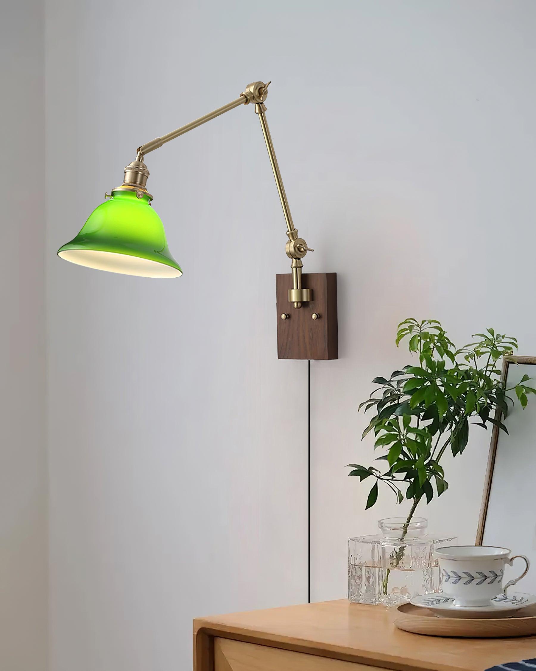 Vionde Adjustable Brass and Green Glass Wall Lamp - Letslighting