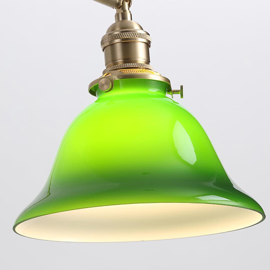 Wall Lamp Brass and Glass Shade Walnut Wood Base Adjustable Arm Vintage - Letslighting